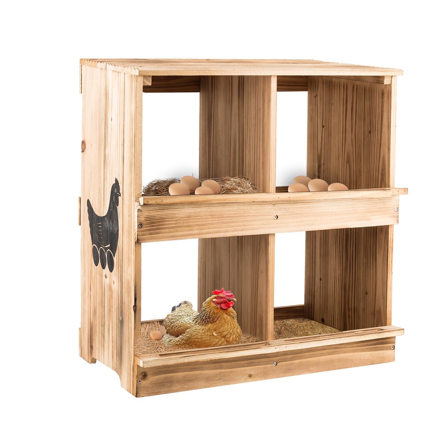 Nesting Boxes for Chicken Coop - Wooden Chicken Nesting Box for Poultry Heavy Duty 4 Compartments Laying Eggs Nest Box Wall Mount for Chickens, Hens, ZeenArt