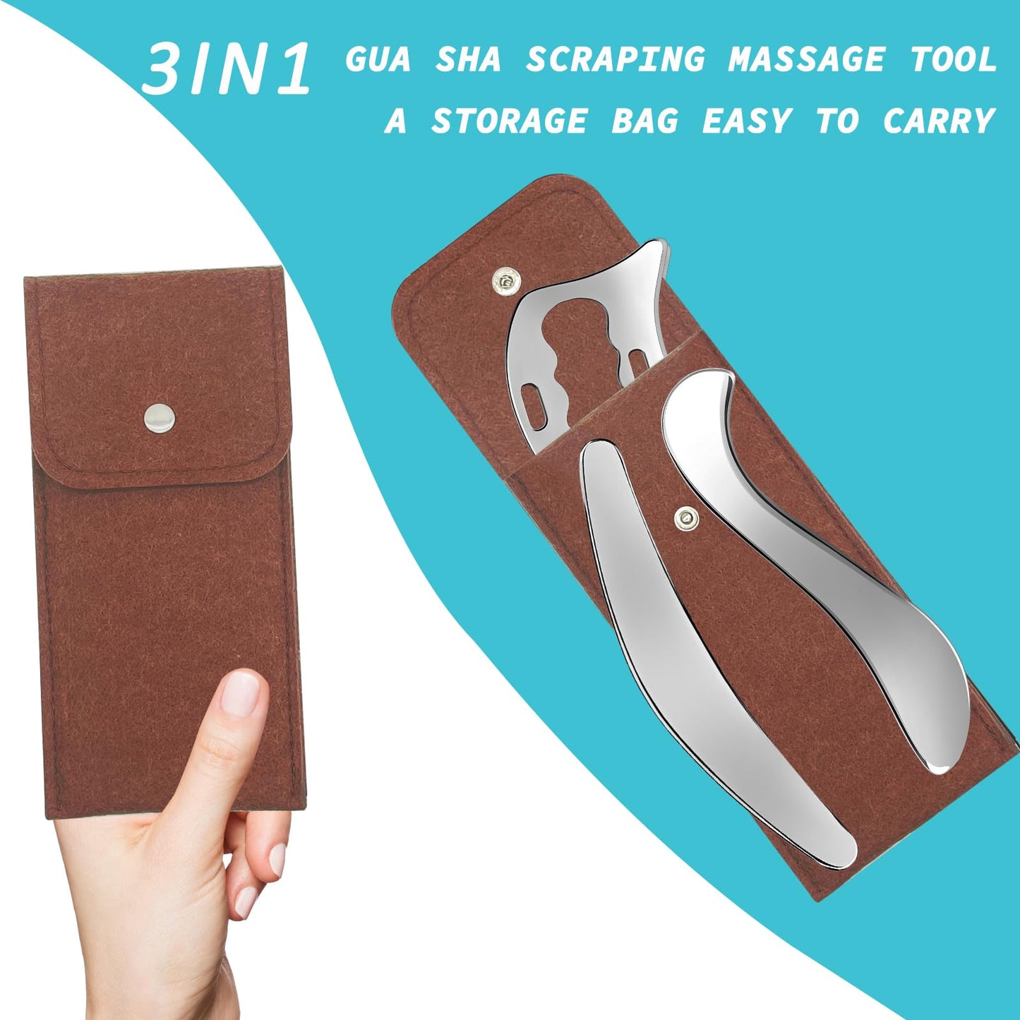 3-in-1 Stainless Steel Gua Sha Muscle Scraper Tool, Myofascial Scraping Tools for Physical Therapy, Lymphatic Drainage Massager, Soft Tissue Massage - WoodArtSupply