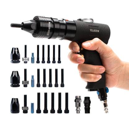 TOJIZEN Pneumatic Rivet Nut Gun Kit - 1/4, 5/16 & 3/8 inch Gun Heads - Air Powered Rivet Nut Tool Set for Rivnut, Nutsert, Threaded Insert, and More - WoodArtSupply