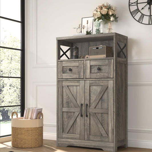 Befrases Farmhouse Storage Cabinet with Drawers and Shelf, Freestanding Kitchen Pantry Storage Cabinet, Floor Storage Cabinet Hutch Cupboard for - WoodArtSupply