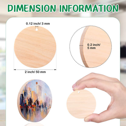 50 Pcs 2 Inch Wooden Circle Cutouts Blank Round Wood with Holes Round Wooden Ornaments Wooden Coins Unfinished Wood Round Disc Wooden Circle Chips
