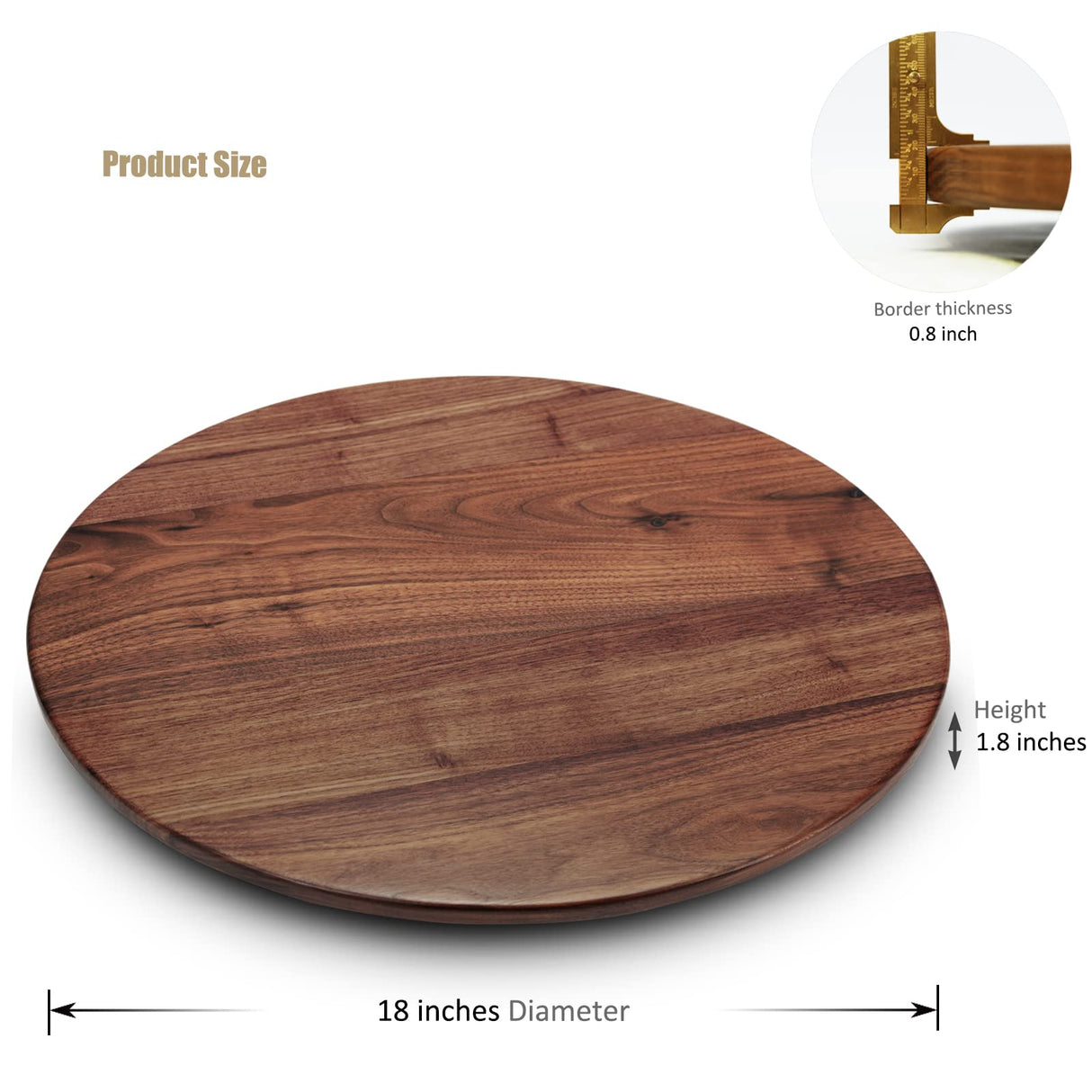 MAGIGO 18 Inches Black Walnut Wood Lazy Susan, Solid Wooden Round Kitchen Turntable Rotating Tray MAGIGO