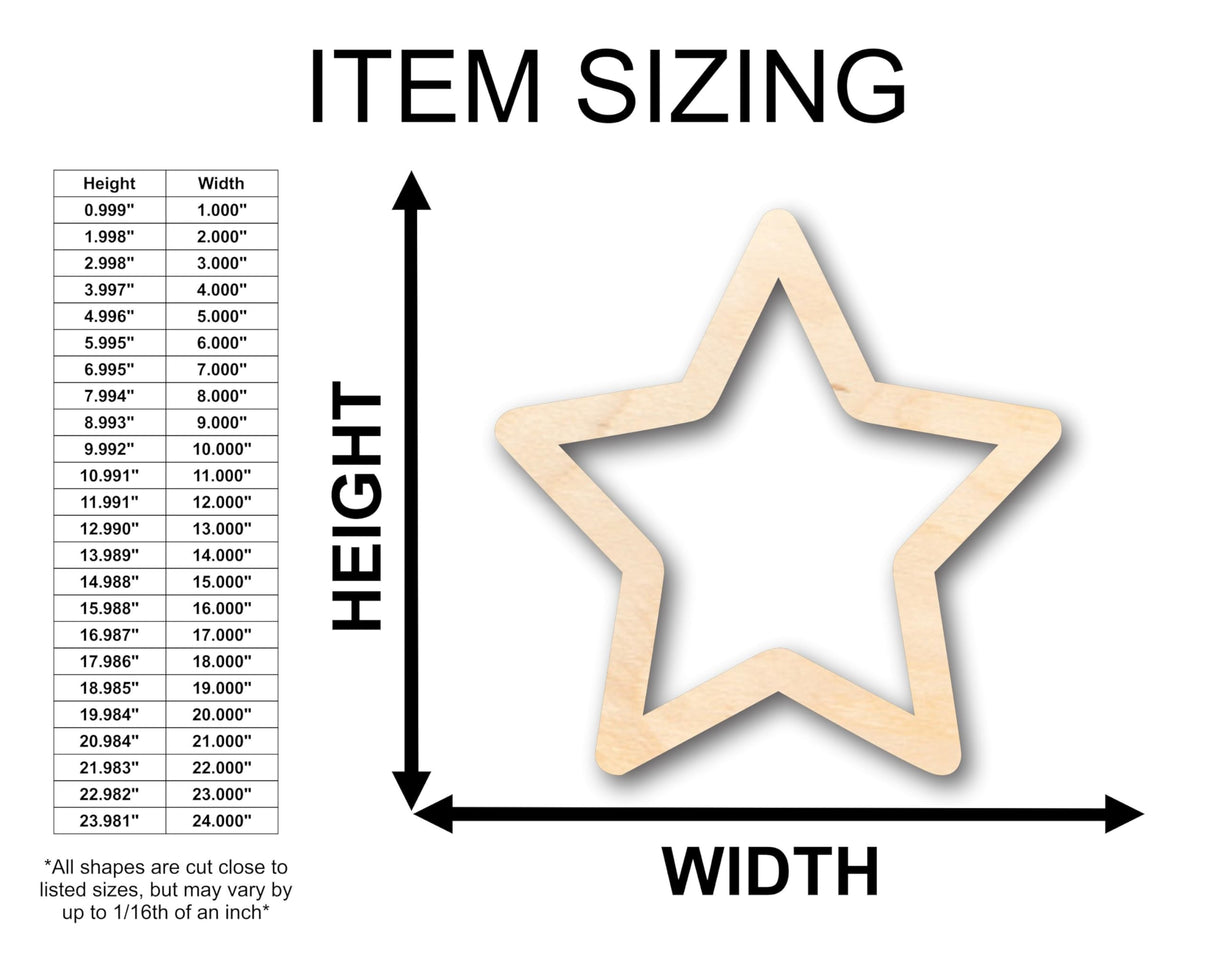 Unfinished Wood Star Outline Shape - Craft - up to 36" DIY 4" / 1/4" 24 Hour Crafts