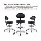 Grace & Grace Height Adjustable Rolling Swivel Tall Stool Chair with Back Support,Heavy Duty Stool with Wheels for Salon,Massage, Factory, Shop,Work Grace&Grace