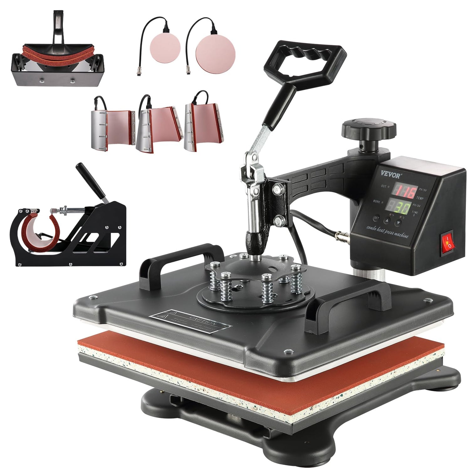 VEVOR 8 in 1 Heat Press with Tumbler Press Hat Press, Heat Press Machine 15x12 Inch, Swing Away Tshirt Pressing Machine, Digital Heat Press Transfer VEVOR