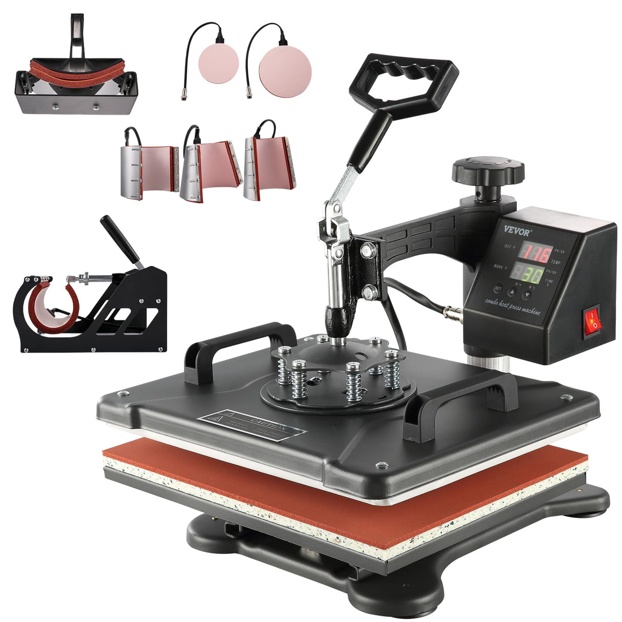 VEVOR 8 in 1 Heat Press with Tumbler Press Hat Press, Heat Press Machine 15x12 Inch, Swing Away Tshirt Pressing Machine, Digital Heat Press Transfer VEVOR
