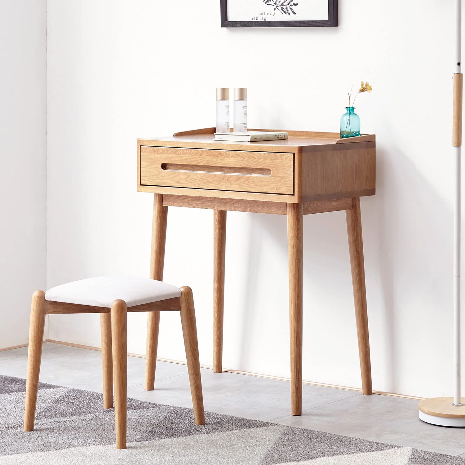 HomSof 100% Solid Wood Dressing Table Makeup Vanity Table with Storage Drawer,Oak HomSof