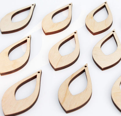 ALL SIZES BULK (12pc to 100pc) Unfinished Wood Laser Cutout Teardrop Dangle Earring Jewelry Blanks Shape Crafts Made in Texas
