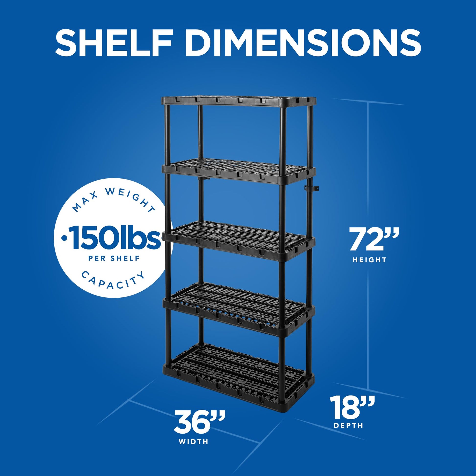 Gracious Living Knect-A-Shelf 5 Tier Ventilated Heavy Duty Shelving Storage Unit Organizer System for Home, Garage and Basement, Black - WoodArtSupply