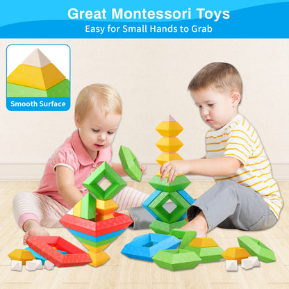 Hieoby Montessori Toys for 1 2 3 4 5 Year Old Boys Girls Toddlers Preschool Learning Activities 30Pcs Building Blocks Stacking Educational Toys STEM