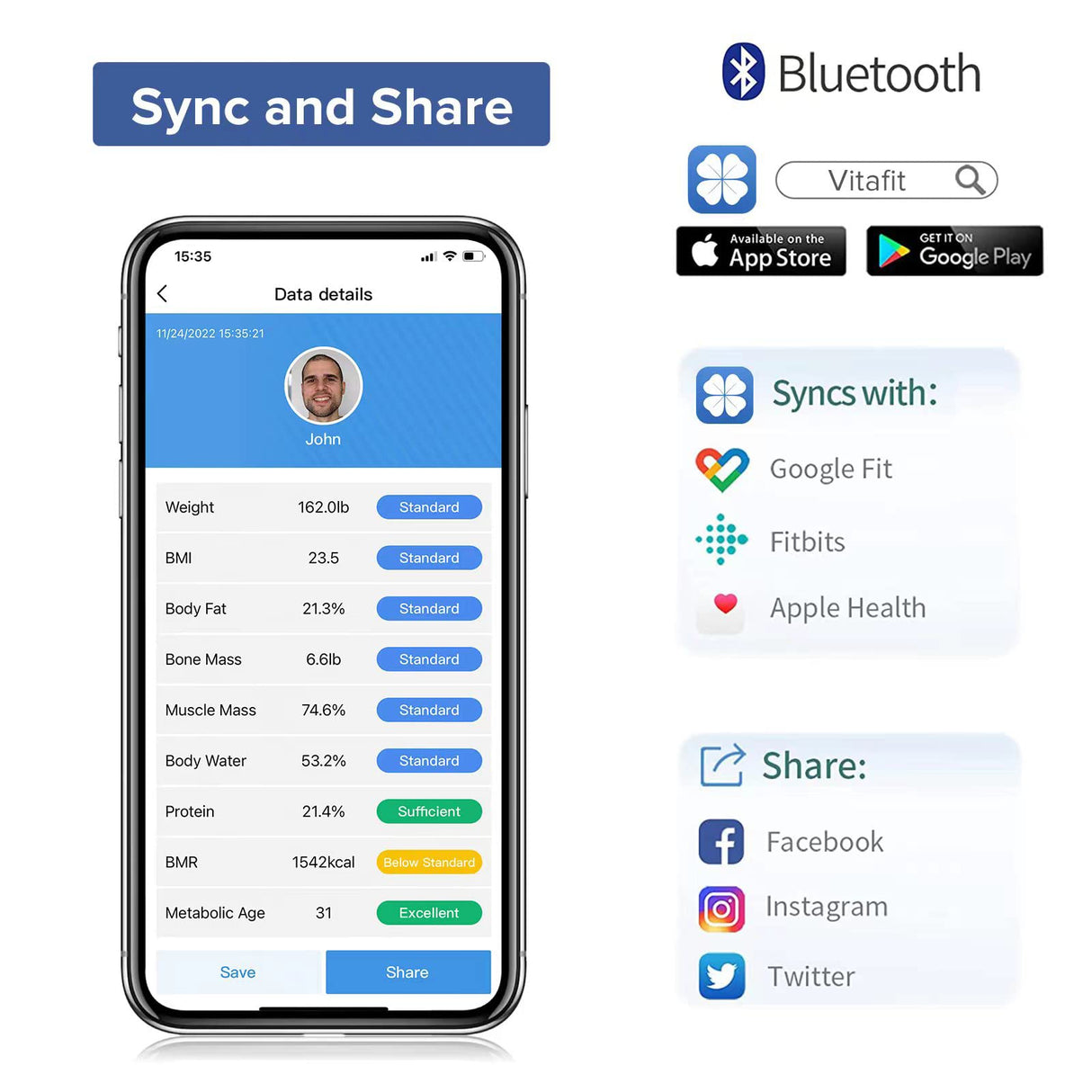 Vitafit Smart Bathroom Scale for Body Weight and Fat, FSA HSA Store Eligible, Weighing Professional Since 2001,Digital Wireless Bathroom Scale for Vitafit
