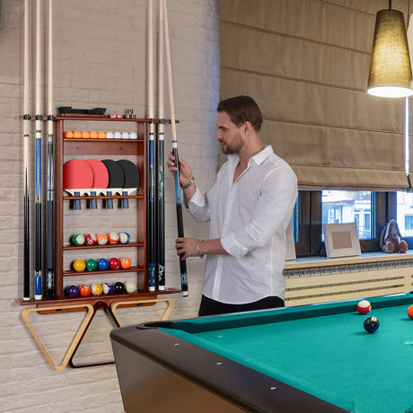 XCSOURCE Pool Cue Rack, 2-in-1 Pool Stick & Ping Pong Paddle Holder, 100% Solid Pine Wood Wall Mount Holds Billiards and Table Tennis Accessories for XCSOURCE