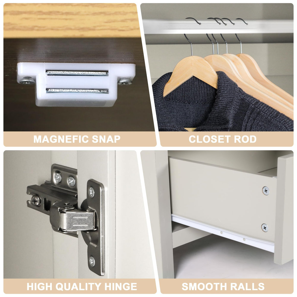 YIGOBUY Armoire Wardrobe Closet for Bedroom, 2 Doors Storage Cabinet with Drawer, Mirror, Shelves, Hanging, Tall Wood Standing Clothes Organizer YIGOBUY