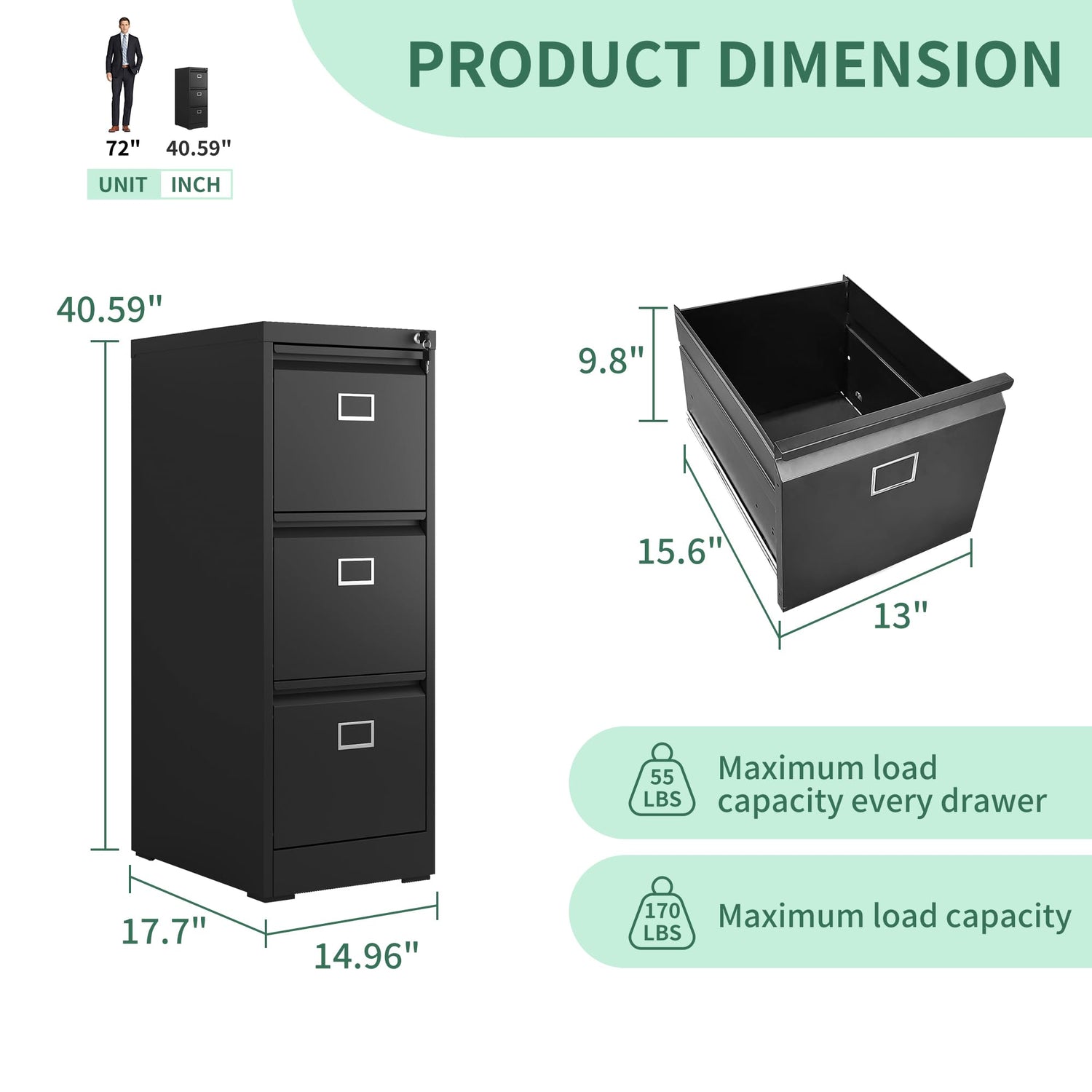 VIYET 2 Drawer and 3 Drawer File Cabinet,Metal Vertical File Cabinets with Lock for Home Office,Heavy Duty Office Steel Filing Cabinet for Hanging VIYET