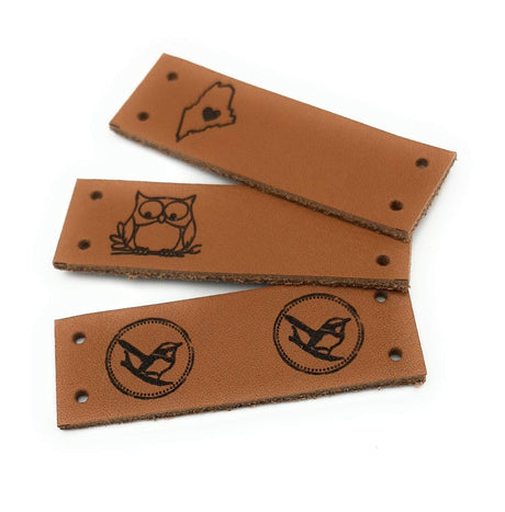 Folding leather labels, knitting labels, personalized logo labels, crochet labels, custom made logo labels, branding leather tags, set of 25 Generic