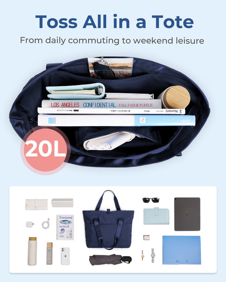 BAGSMART Tote Bag for Women, Foldable Tote Bag With Zipper Large Shoulder Bag Top Handle Handbag for Travel, Work BAGSMART