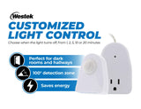 Westek Plug In Motion Sensor Outlet Light Control, 2 Pack - Indoor Motion Sensor Device Activates Lights When Motion is Detected - Ideal for Dark Westek