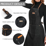 ROTANET Denim Work Apron with 3 Pockets Adjustable Bib Jean Tool Apron for Chef Kitchen Shop Cooking Grilling for Men Women Black ROTANET