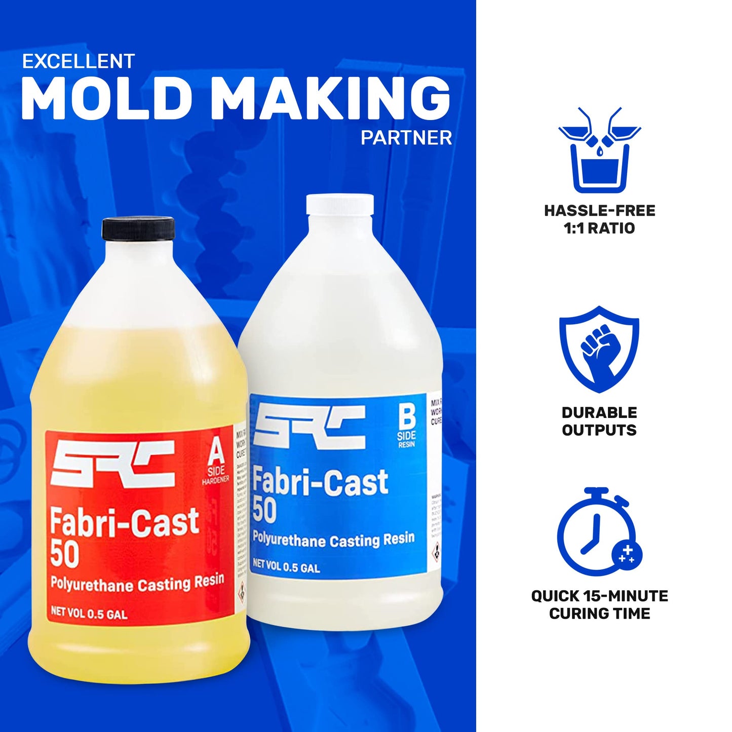 Specialty Resin & Chemical Fabri-Cast 50 [1 Gallon Kit] | 2-Part Polyurethane Casting Resin for Models, Figurines, and Sculptures | Beginner Liquid