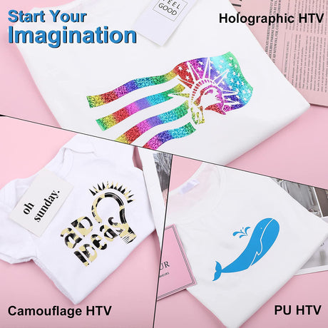 CAREGY HTV Heat Transfer Vinyl Bundle: 80 Pack 12" x 10" Iron on Vinyl for T-Shirt, 53 Assorted Colors for All Cutter Machine or Heat Press Machine CAREGY