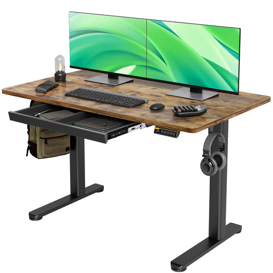 Claiks Standing Desk with Drawers, Stand Up Electric Standing Desk Adjustable Height, Sit Stand Desk Computer Workstation, 48 Inch, Rustic Brown - WoodArtSupply