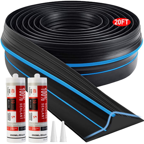 Jin&Bao Universal Garage Door Threshold Seal Strip 20FT Kit, Bottom Waterproof Rubber Weather Stripping Replacement（Blue） Jin&Bao