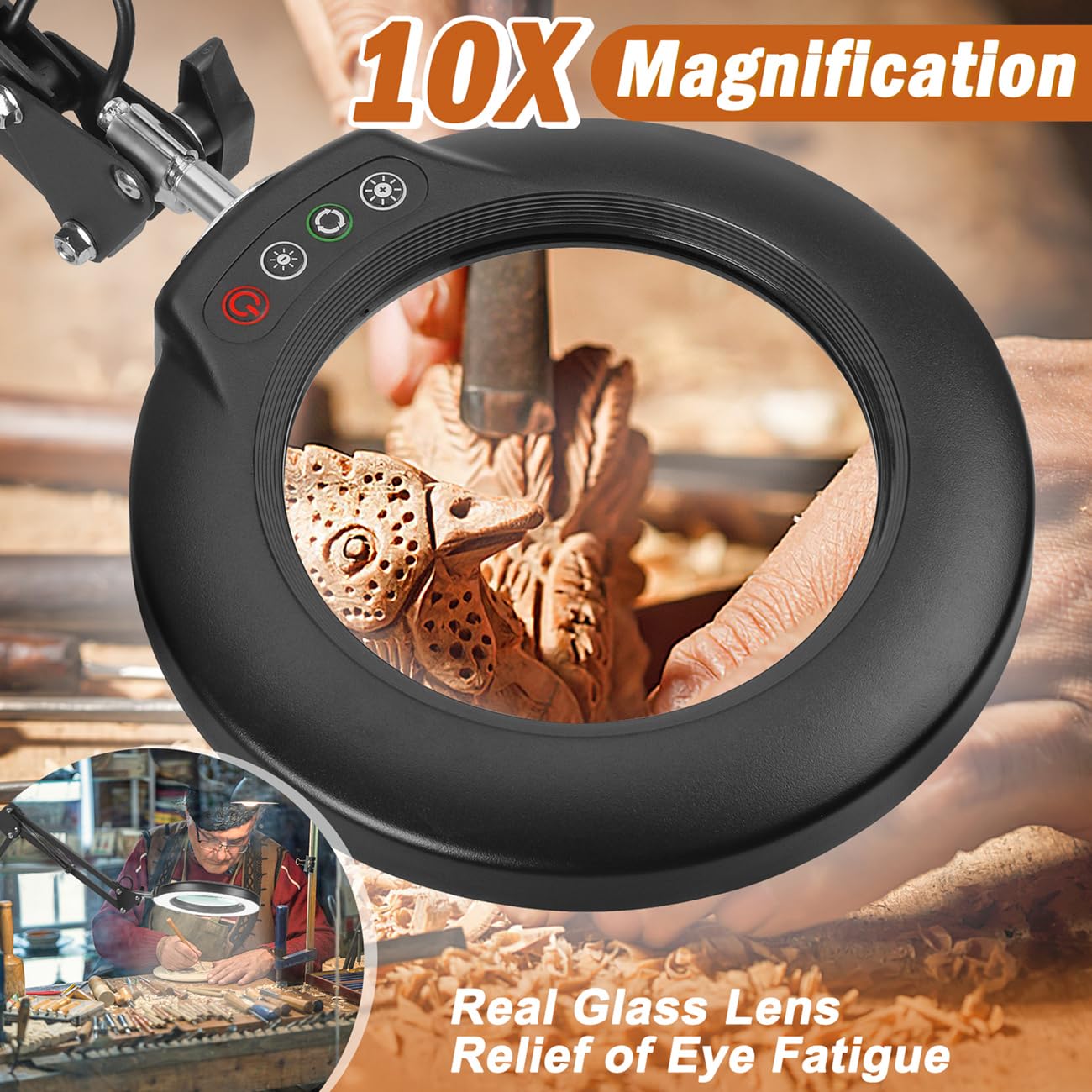 Veemagni 10X Magnifying Glass with Light, 5 Color Modes Stepless Dimmable 2-in-1 Desk Lamp and Clamp, LED Lighted Magnifier with Light and Stand, Veemagni