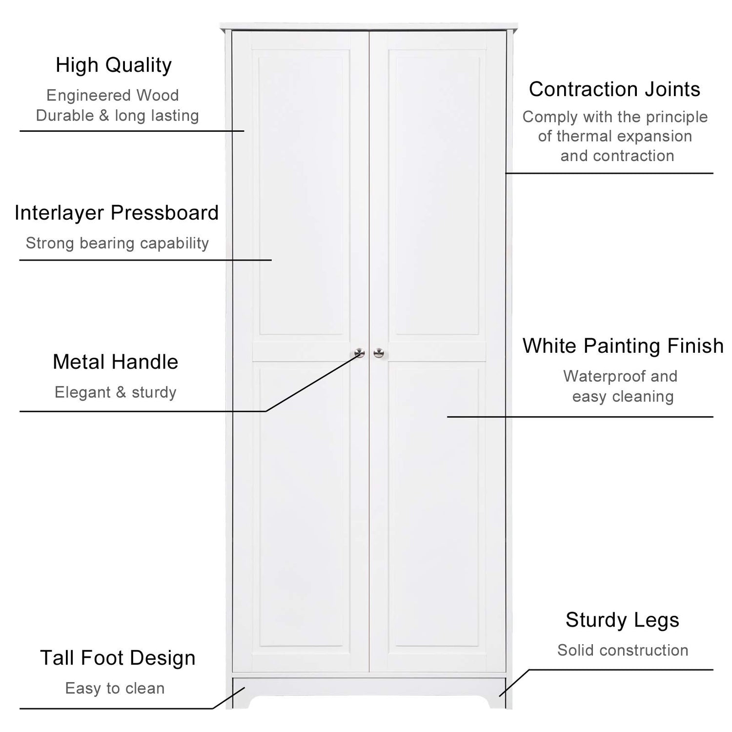 VINGLI Tall Pantry Storage Cabinet, 72'' Kitchen Pantry Cabinet, Freestanding Room Storage, Cupboard, 2 Door Pantry for Laundry Room, Kitchen, VINGLI