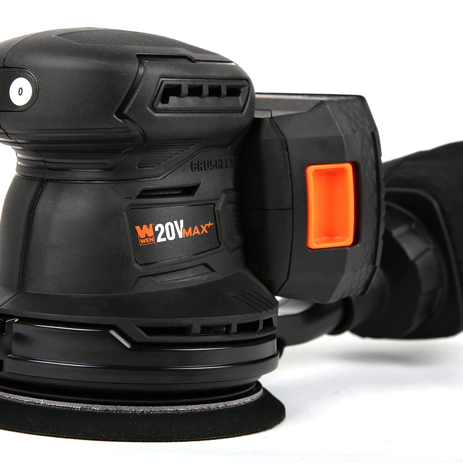 WEN Cordless Orbital Sander, Brushless with 5-Inch Random Orbit Pad, 20V Max 2.0 Ah Lithium-Ion Battery and Charger (20405),Black WEN