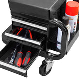 Torin APD2016AB Rolling Tool Chest/Tool Box with 3 Drawers and Wheels, Padded Mechanic Stool Creeper Seat, Black Torin