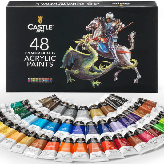 Castle Art Supplies 48 x 22ml Acrylic Paint Set | All-inclusive Set for Beginners, Adult Artists | Quality Intense Colors | Smooth to Use on Range of