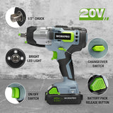 WORKPRO 20V Cordless Impact Wrench, 1/2-inch, 320 Ft Pounds Max Torque, 2.0Ah Li-ion Battery with Fast Charger, Belt Clip for Easy Carrying WORKPRO