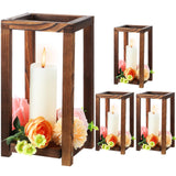Geetery 4 Pcs Decorative Wedding Wood Lantern Candle Holders for Table Centerpiece Rustic Wooden Wedding Table Decoration Country Barn Farmhouse Geetery