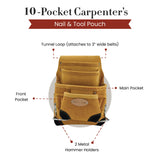 Style n Craft 10-Pocket Carpenter’s Nail & Tool Pouch, Heavy-Duty Leather Tool Pouch, Perfect and Durable Full-Grain Leather Pouch, Yellow with Black Style N Craft