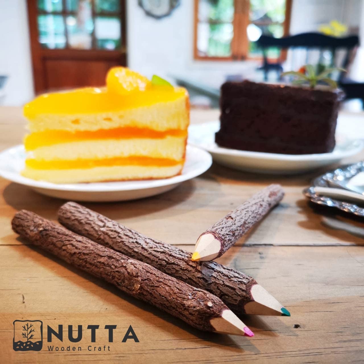 NUTTA - ASSORT COLORED, Branch & Twig Pencil, 12-PCs, Natural Wooden Pencils Wood Tree Rustic Twig Pencils Fun Pencil for Children and Family Wooden