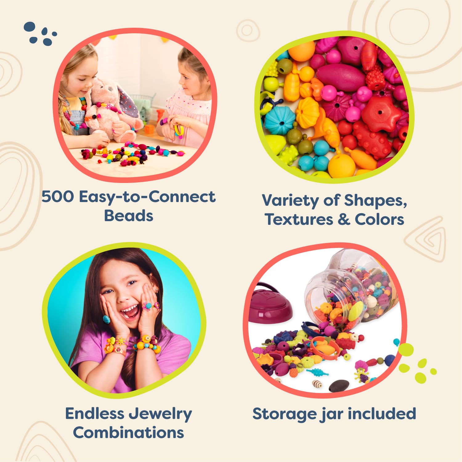 B. toys – Pop Arty! 500 Pcs- Jewlery Making Kit- Creative Pop Snap Bead Set for Kids –DIY Craft Jewelry Making Kit –Necklaces, Rings, Bracelets – 4 B. toys