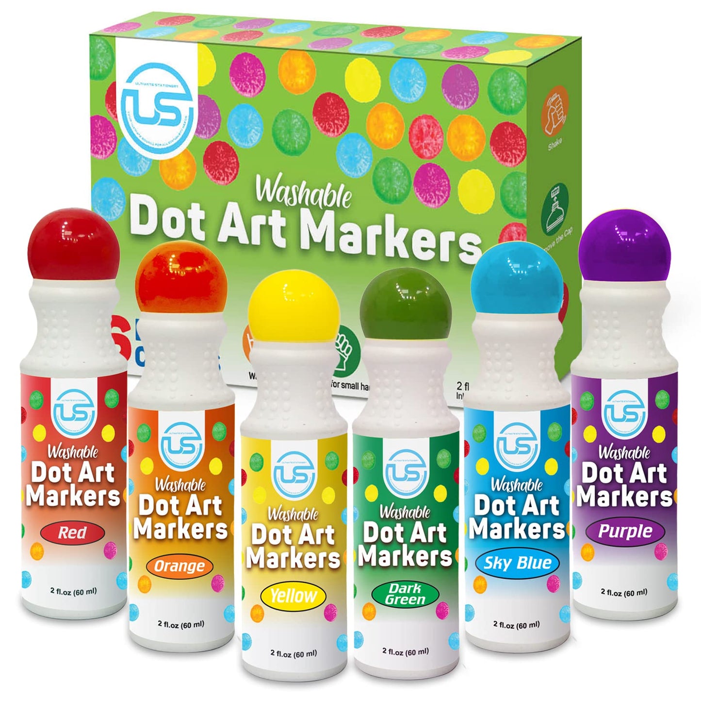 Ultimate Stationery Dot Markers | Bingo Daubers | Washable 6 Colors Dot Markers for Toddlers and Kids Dot Art. Toddler arts and crafts
