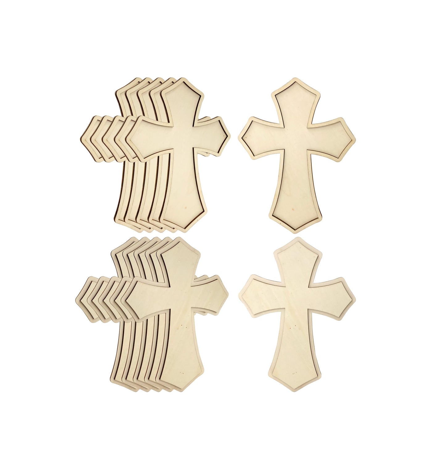 12 Inch 12 Pieces Wood Cross Antique Shaped Unfinished Wooden Cross Layered and Framed Cross for Hobby Crafts