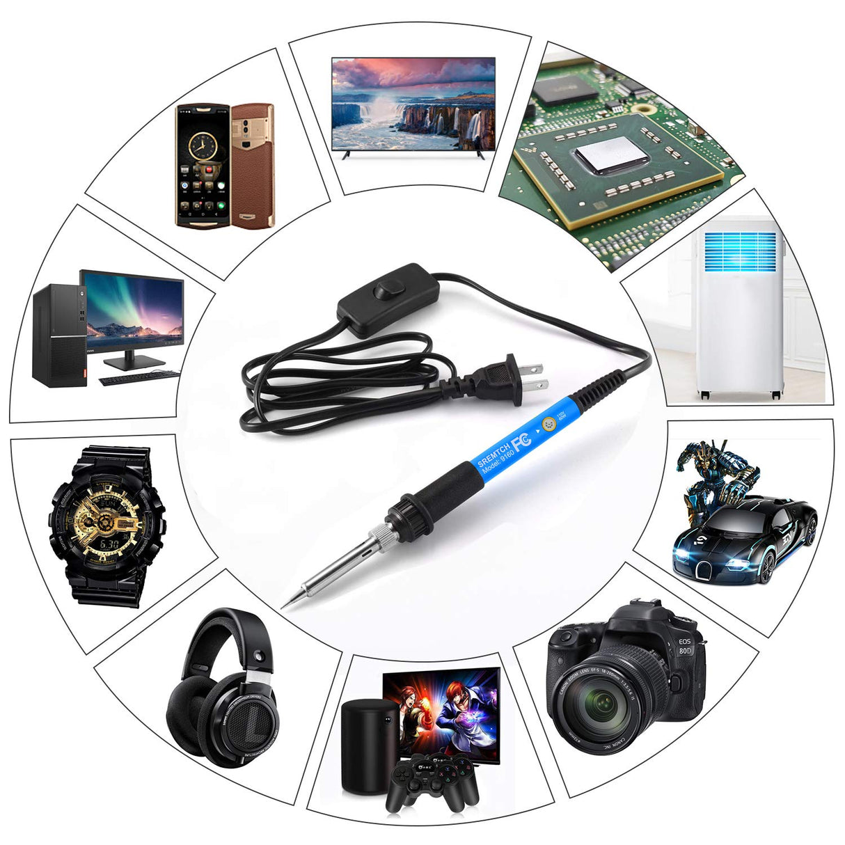 9-in-1 Soldering Kits, [Upgraded] 60W Adjustable Temperature Welding Tool with ON-Off Switch, 5pcs Soldering Iron Tips, Solder Wire, Y Type Soldering SREMTCH