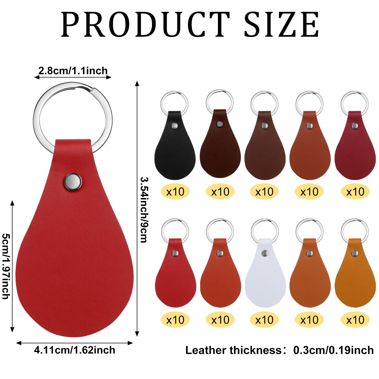 Nosiny 100 Pcs Pu Leather Key Fob Kit 10 Colors Leather Keychain Blanks with Key Rings and Rivets Key Chains Bulk for DIY (Bright Color) - WoodArtSupply