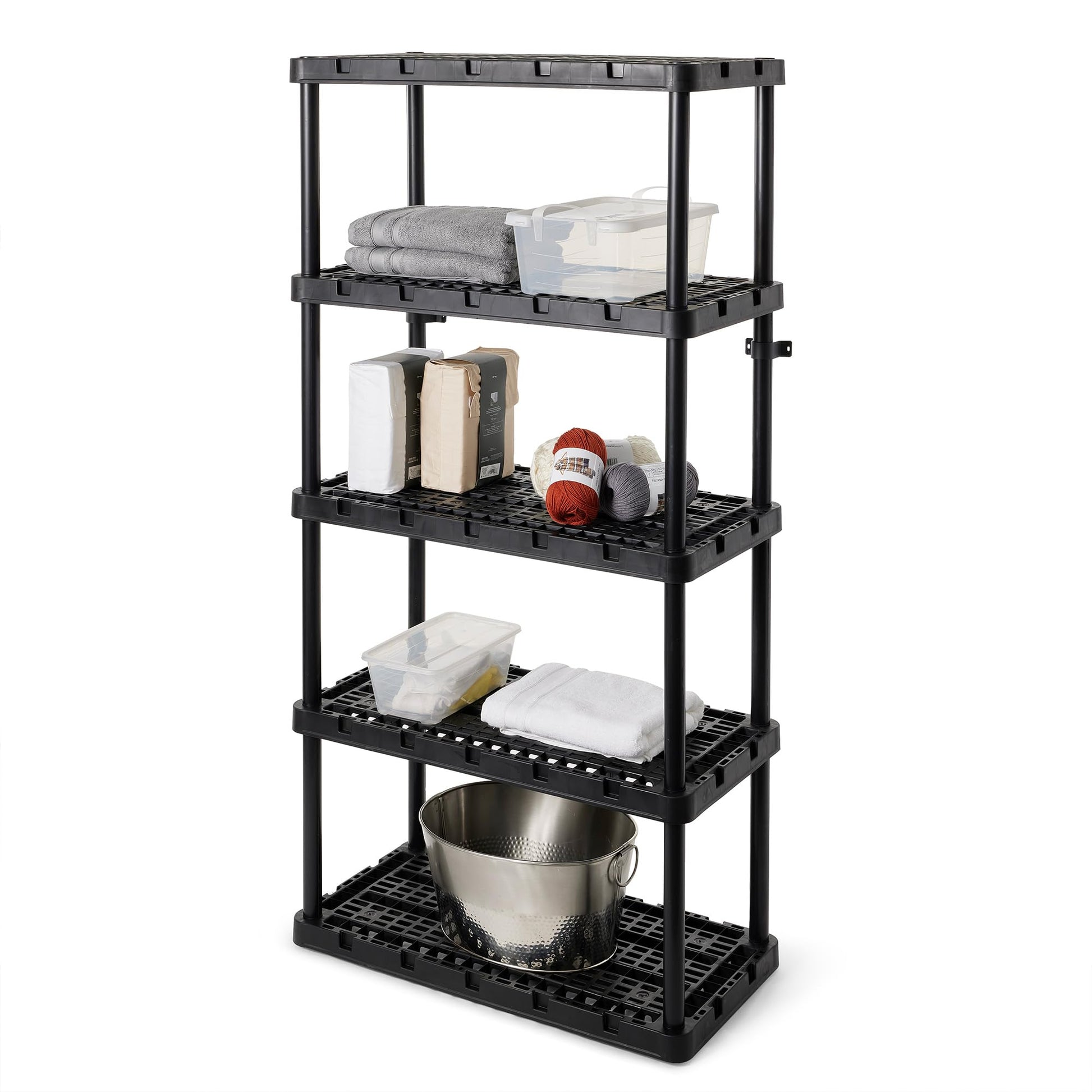 Gracious Living Knect-A-Shelf 5 Tier Ventilated Heavy Duty Shelving Storage Unit Organizer System for Home, Garage and Basement, Black - WoodArtSupply