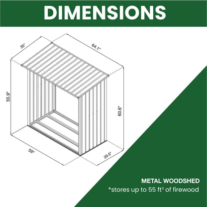Hanover Indoor or Outdoor Steel Firewood Rack, Weather Resistant Open Wood Shed with Sloped Roof for Firewood, Pellet, or Lumber Storage, 5.3-Ft. x - WoodArtSupply