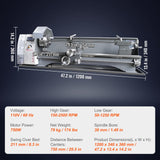 VEVOR Metal Lathe Machine, 8.3'' x 29.5'', Precision Benchtop Power Metal Lathe, 0-2500 RPM Continuously Variable Speed, 750W Brushless Motor Metal VEVOR