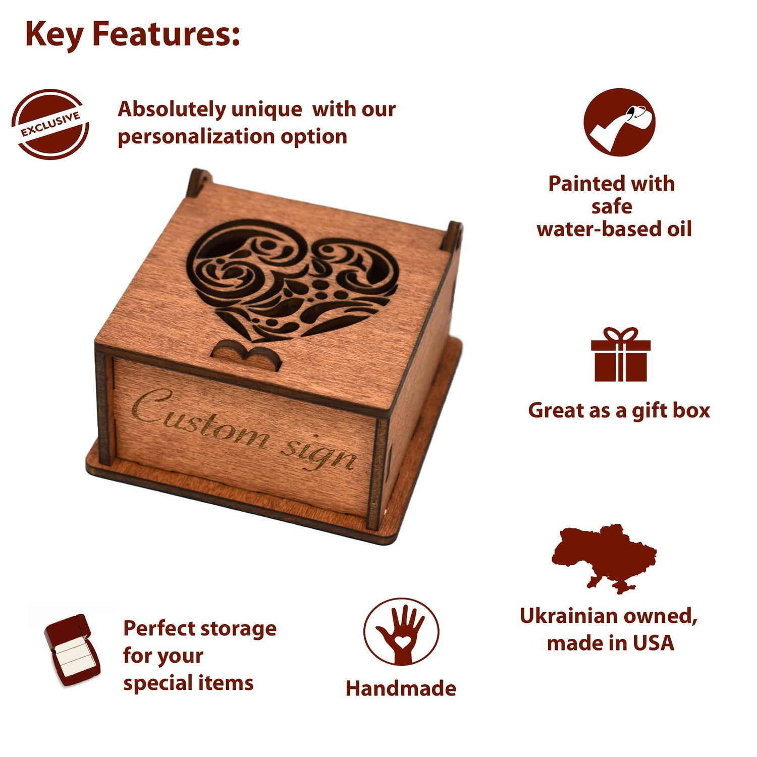 Personalized Keepsake Box - Small Wooden Box with Hinged Lid, Custom Wood Gift Box, Customizable Wood Engraved Box for Wedding and Anniversary, Tiny Top obsession