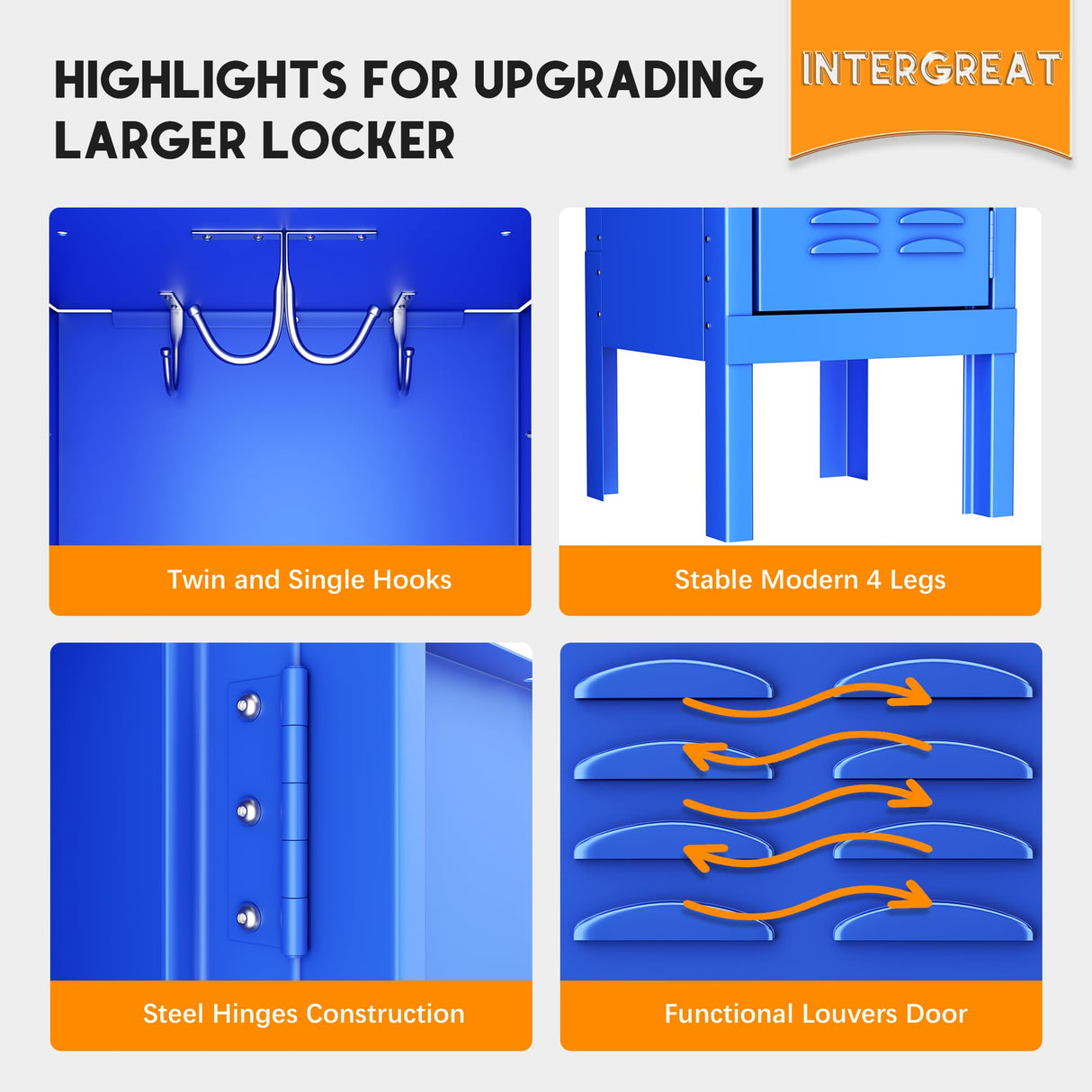 INTERGREAT Storage Locker for Employee,Office,Metal Gym Locker with 3 Door,Steel Blue Locker Cabinet Organization for School, Free Standing INTERGREAT