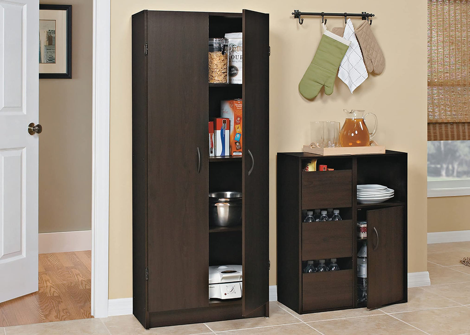 ClosetMaid Pantry Cabinet Cupboard with 2 Doors, Adjustable Shelves Standing, Storage for Kitchen, Laundry, or Utility Room, Espresso ClosetMaid