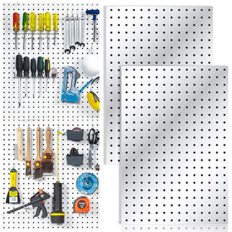 2 Pcs Pegboard, Metal Pegboard Wall Panels - Pegboard Wall Organizer System - Peg Boards for Walls, Small Peg Board Tool Storage, White Pegboard for SKYFOOST
