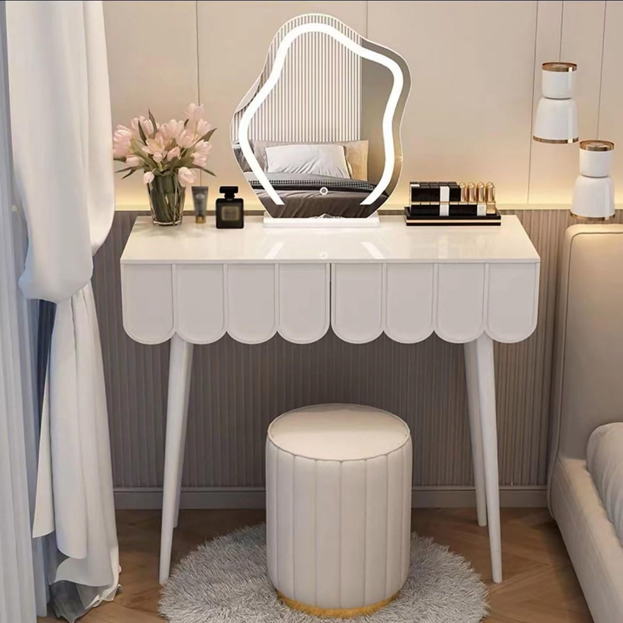 39.4" Makeup Vanity with Lights and Drawers Large-Capacity Storage Space Zoned Storage Vanity Table Set with Mirror High-Definition Mirror Clear QQB