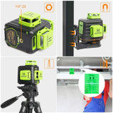 Huepar 3D Cross Line Self-leveling Laser Level, 3 x 360 Green Beam Three-Plane Leveling and Alignment Laser Tool, Hard Carry Case Included - B03CG Huepar