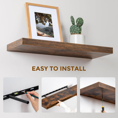 Floating Shelves for Wall, Large Floating Shelf 24" x 9", Rustic Brown Wooden Wall Shelves for Home Decor & Storage, Hanging Bathroom Shelves, Fun Memories